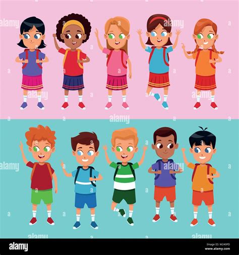 Niños y niñas dibujos animados Imagen Vector de stock - Alamy