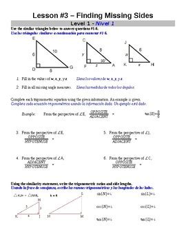 Spanish Finding Side Lengths Of Right Triangles Lesson Tpt