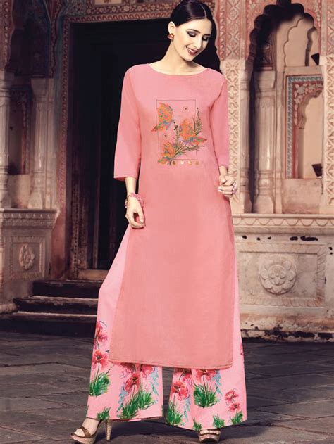 Baby Pink Color Maslin Silk Designer Kurti Kurti Designs Stylish