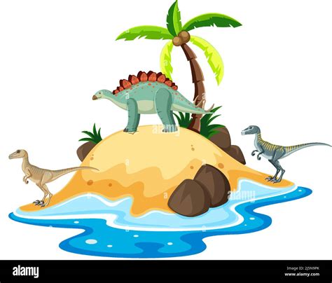 Scene With Dinosaurs On Island Illustration Stock Vector Image And Art