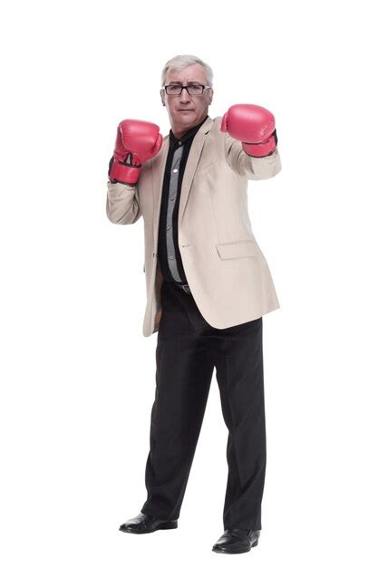 Premium Photo In Full Growth Mature Intelligent Man In Boxing Gloves