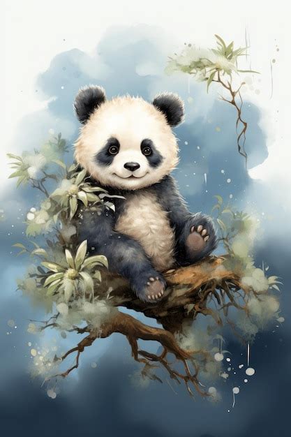 Premium Photo Cute Baby Panda Cartoon In Watercolor Style Ai Generative