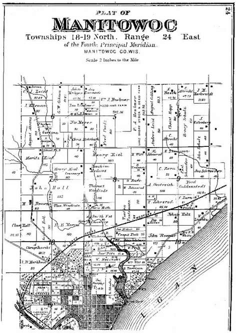 Manitowoc County, Wisconsin Genealogy : 1893 MANITOWOC PLAT MAP - Top half