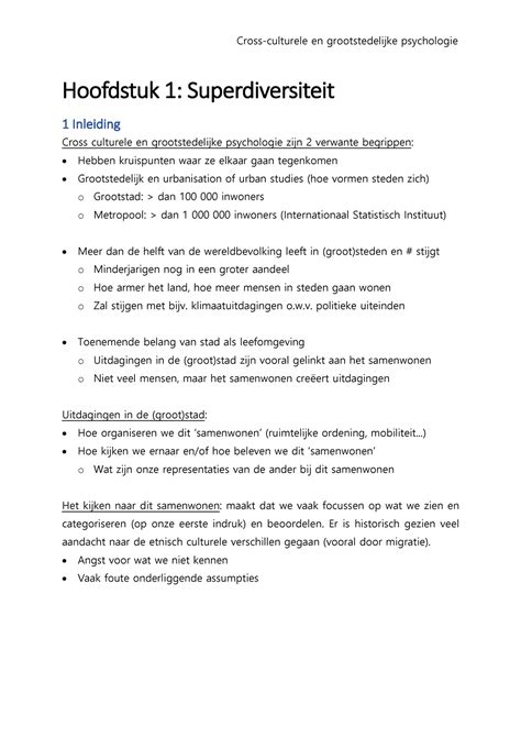 Samenvatting Superdiversiteit Hoofdstuk 1 Superdiversiteit 1