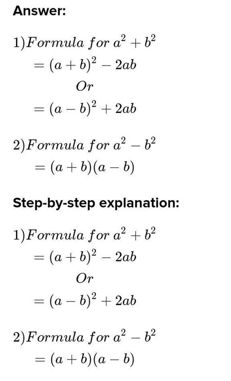 Complete The Formula A B  A² B² 2ab