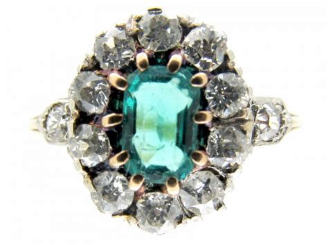 Emerald And Diamond Edwardian Cluster Ring 99e The Antique Jewellery Company