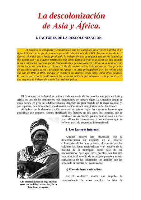 La Descolonización De Asia Y África Factores De Descolonización
