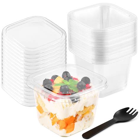 Mua Qeirudu 50 Pack 12 Oz Plastic Parfait Cups With Lids And Sporks Disposable Square Dessert