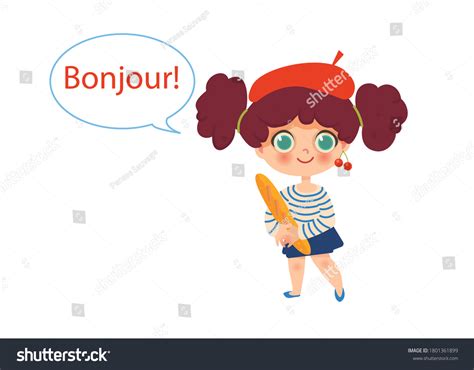 Little French Girl Saying Hello French เวกเตอร์สต็อก ปลอดค่าลิขสิทธิ์