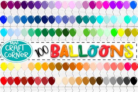 Digital 100 Balloons Balloon Clipart Party Balloon Clipart Etsy