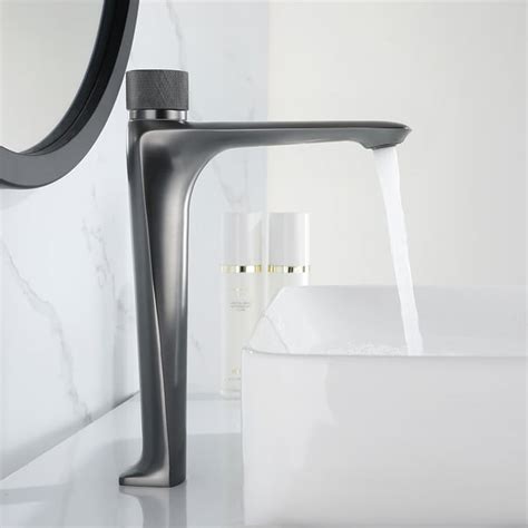 Gunmetal Grey Modern Bathroom Monobloc Tap Tall Basin Mixer Tap With