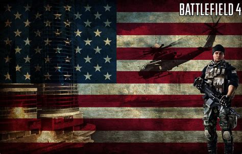 Wallpaper Usa Helicopter American Flag Weapon Battlefield 4 Video