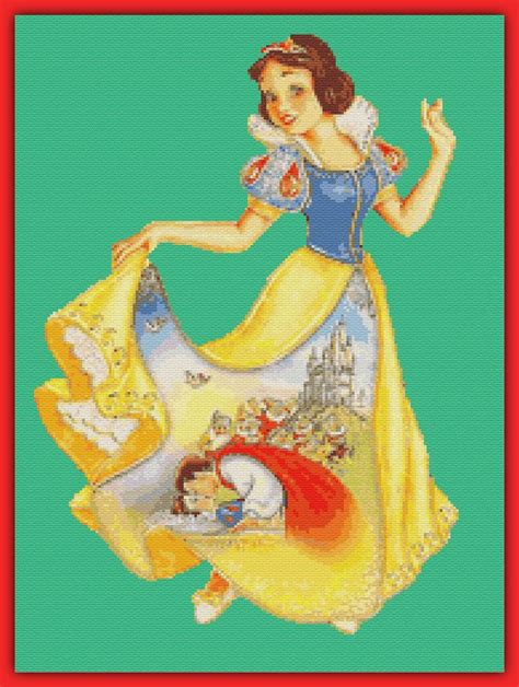 A Cross Stitch Pattern Of Snow White And The Seven Dwarfs