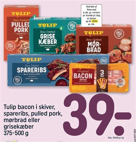 Tulip bacon i skiver spareribs pulled pork mørbrad el grisekæber