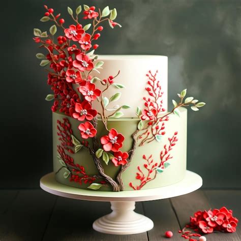 Premium Photo | White cake with red flowers on top of it generative ai