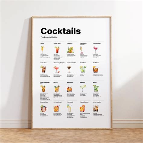 Cocktail Essential Guide Print Cocktails Lover Gift Kitchen Poster