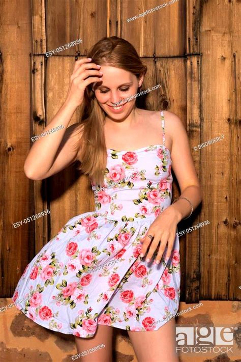 Beautiful Petite Blonde In A Short Summer Dress Stock Photo Picture