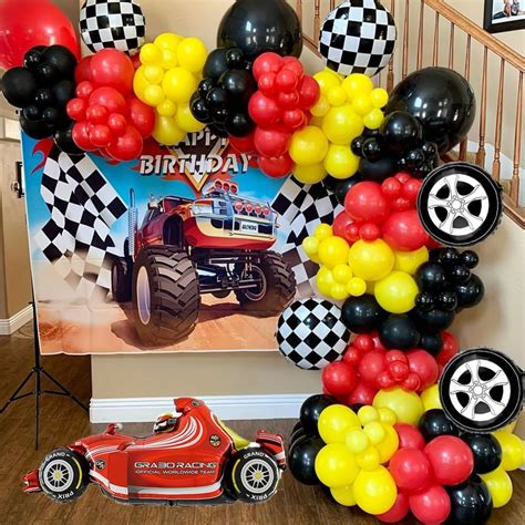 129pcs, Race Car Balloons Birthday Party Supplies, Red Black Yellow Race Car Theme… | Halloween ...