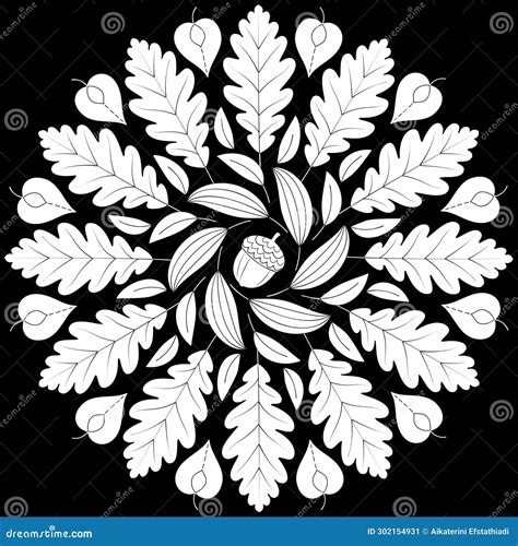 Mandala D Automne Avec Feuilles D Automne Sur Fond Noir Illustration