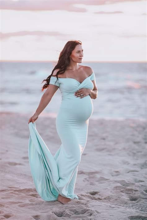 Maternity Photoshoot On The Beach At Sunrise Fit Mommy In Heels