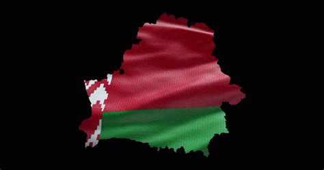 Belarus Map Shape With Waving Flag Background Alpha Channel Outline Of