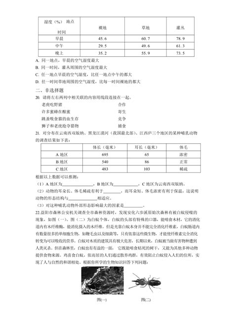 2020 2021学年人教版生物七年级上册 第1单元 21 生物与环境的关系 同步练习题（含解析）21世纪教育网