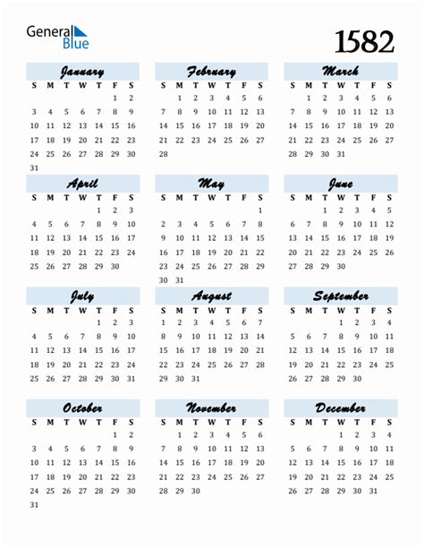 Free 1582 Calendars in PDF, Word, Excel