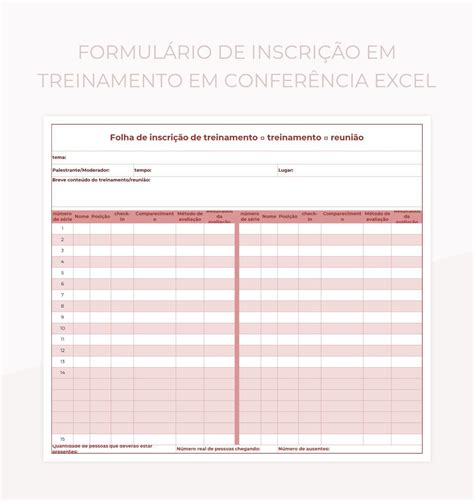 Planilhas Formul Rio De Inscri O Em Treinamento Em Confer Ncia Excel