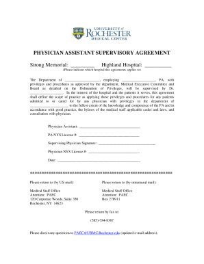 Fillable Online PHYSICIAN ASSISTANT SUPERVISORY AGREEMENT Fax Email