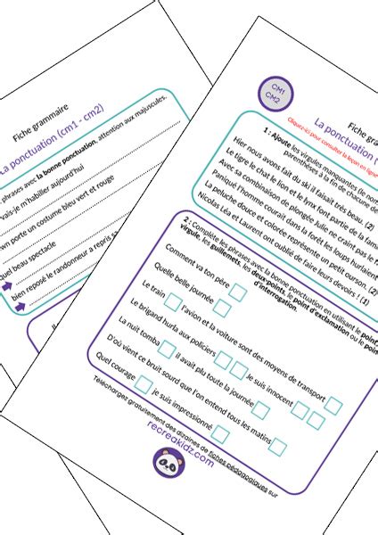 Exercices La Ponctuation CM1 CM2 à imprimer en PDF gratuit