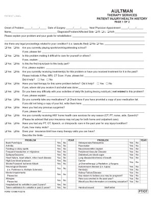 Fillable Online Health History Form Aultman Hospital Fax Email Print