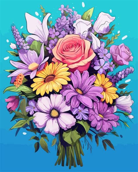 Premium Vector Beautiful Flower Bouquet Vector Illustration Of Colorful Bouquet Of Different