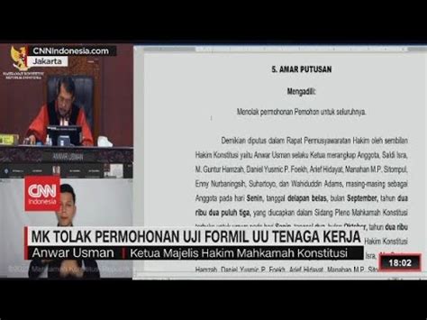 Mk Tolak Permohonan Uji Formil Uu Tenaga Kerja Youtube