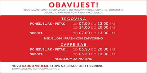 Obavijest O Novom Radnom Vremenu Od Svibnja Urkin