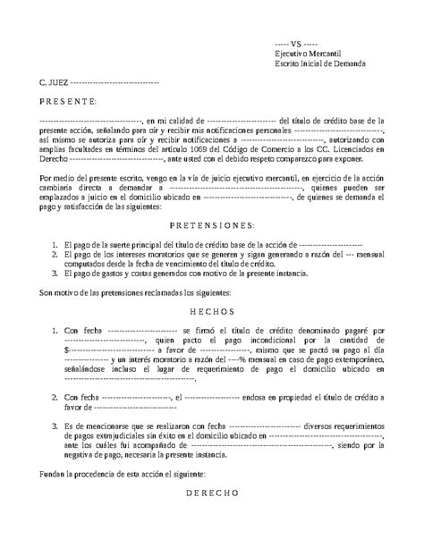 Ejecutivo Mercantil VS Ejecutivo Mercantil Escrito Inicial De