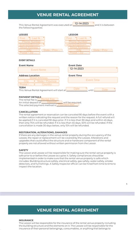 Venue Rental Agreement Sign Templates Jotform