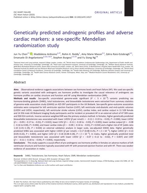 Pdf Genetically Predicted Androgenic Profiles And Adverse Cardiac