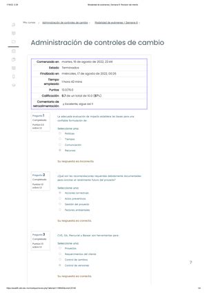 Modalidad de exámenes Semana 2 Revisión del intento Administración de