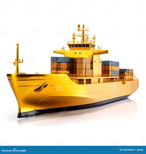 Golden Cargo Ship Isolated On White Background Stock Illustration