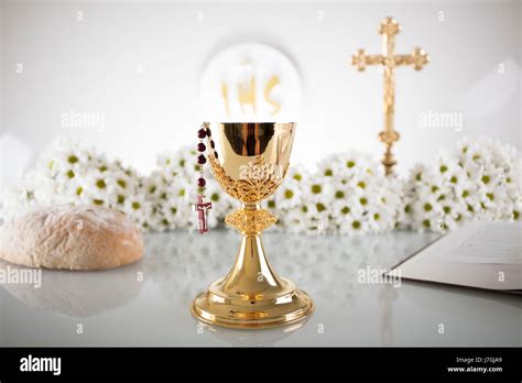 First Holy Communion Catholic Religion Theme Crucifix Bible Bread