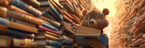 bear reading   library premium ai generated image