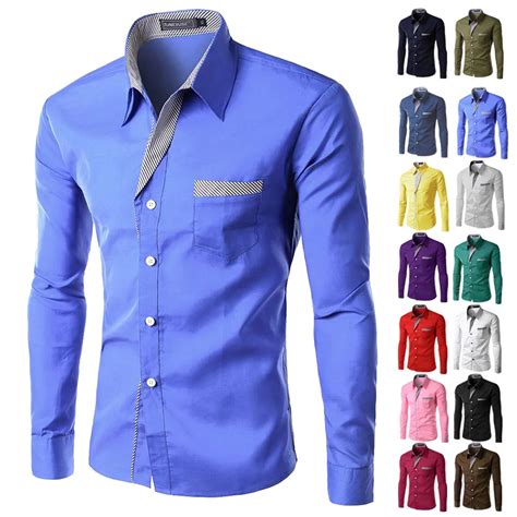 Brand New Mens Formal Business Shirts Casual Slim Long Sleeve Dresse ...