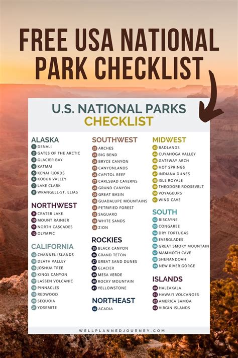 National Park Checklist Printable Web The Best Bucket List For The