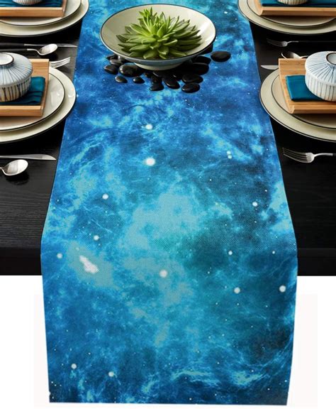 Woloudy Table Runner Durable Washable Tablecover Beautiful Gorgeous Starry Table