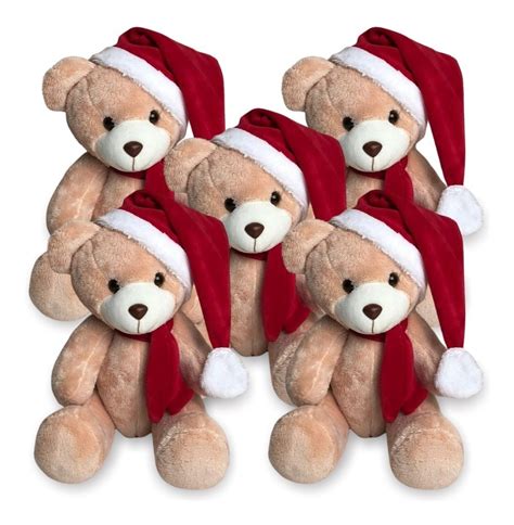 Urso De Pelúcia Kit 5 Un Decoração De Natal 20cm Sentado Mercado Livre