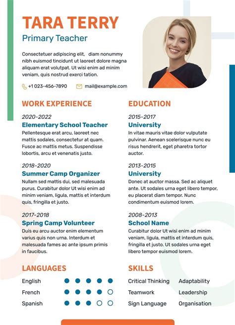 A Professional Resume Template With An Orange And Blue Color Scheme