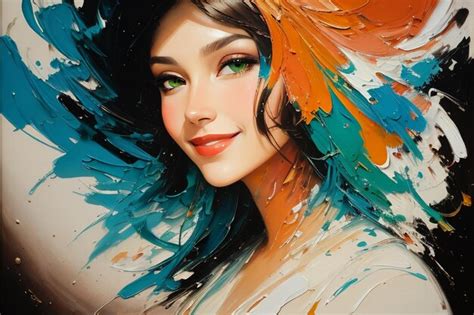 Una Pintura De Una Mujer Con Plumas De Colores En La Cabeza Foto Premium