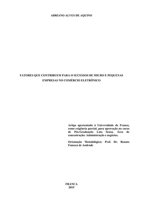 Fatores Que Contribuem Para O Sucessos De Micro E Pequenas Empresas No