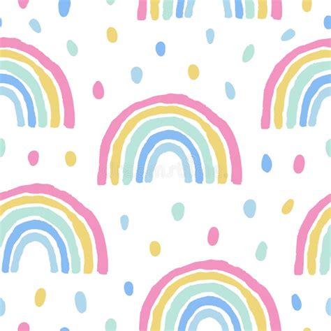 Rainbows And Dots Cute Seamless Pattern On White Background Stock