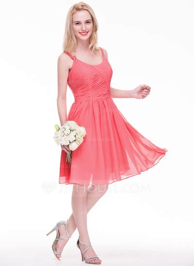 A Line Princess Scoop Neck Knee Length Chiffon Bridesmaid Dress With